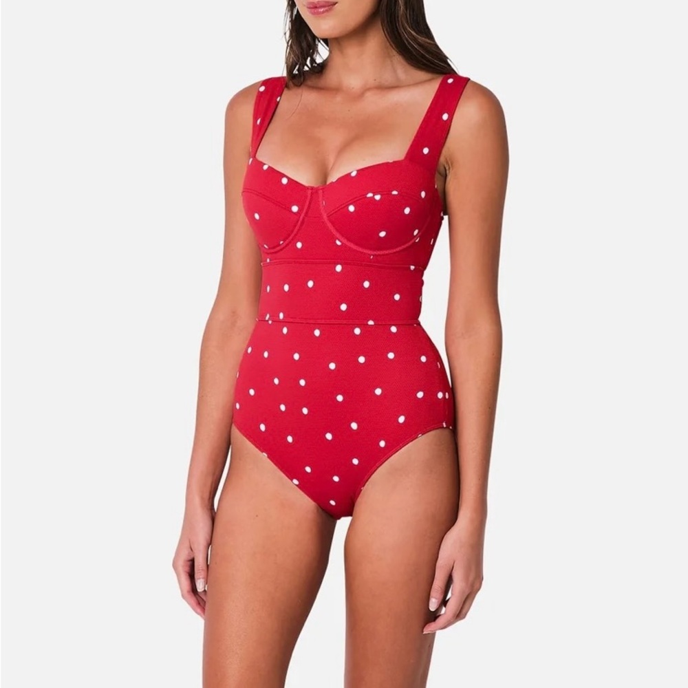 Red textured one piece swimsuit